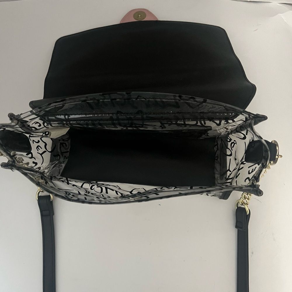 LUV Betsey by Betsey Johnson Designer Crossbody Bag Clear Black All Over Print - Picture 10 of 10